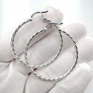 .925 Sterling Silver 40mm Twisted Round Hoop Earrings